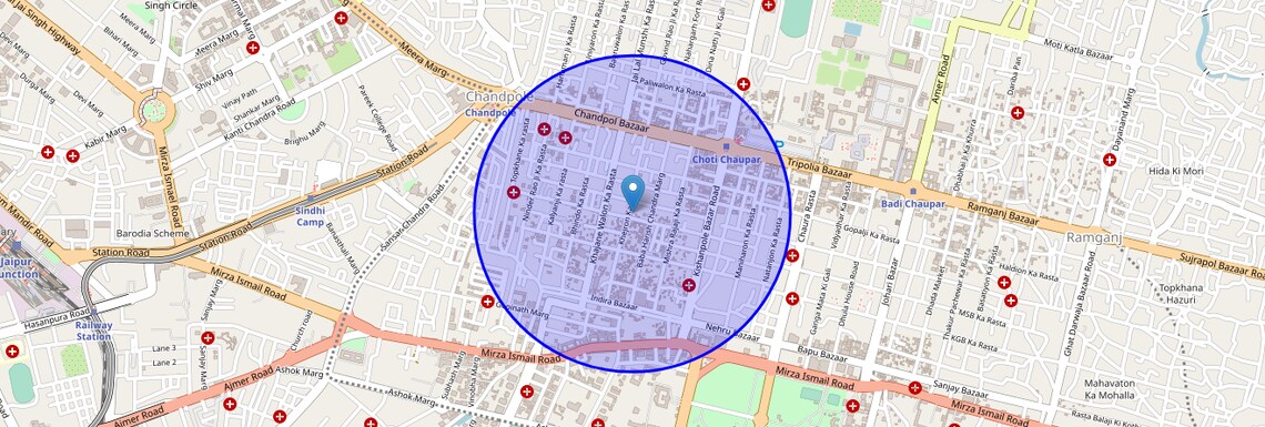 Location Map of Chandpol Bazar, Jaipur