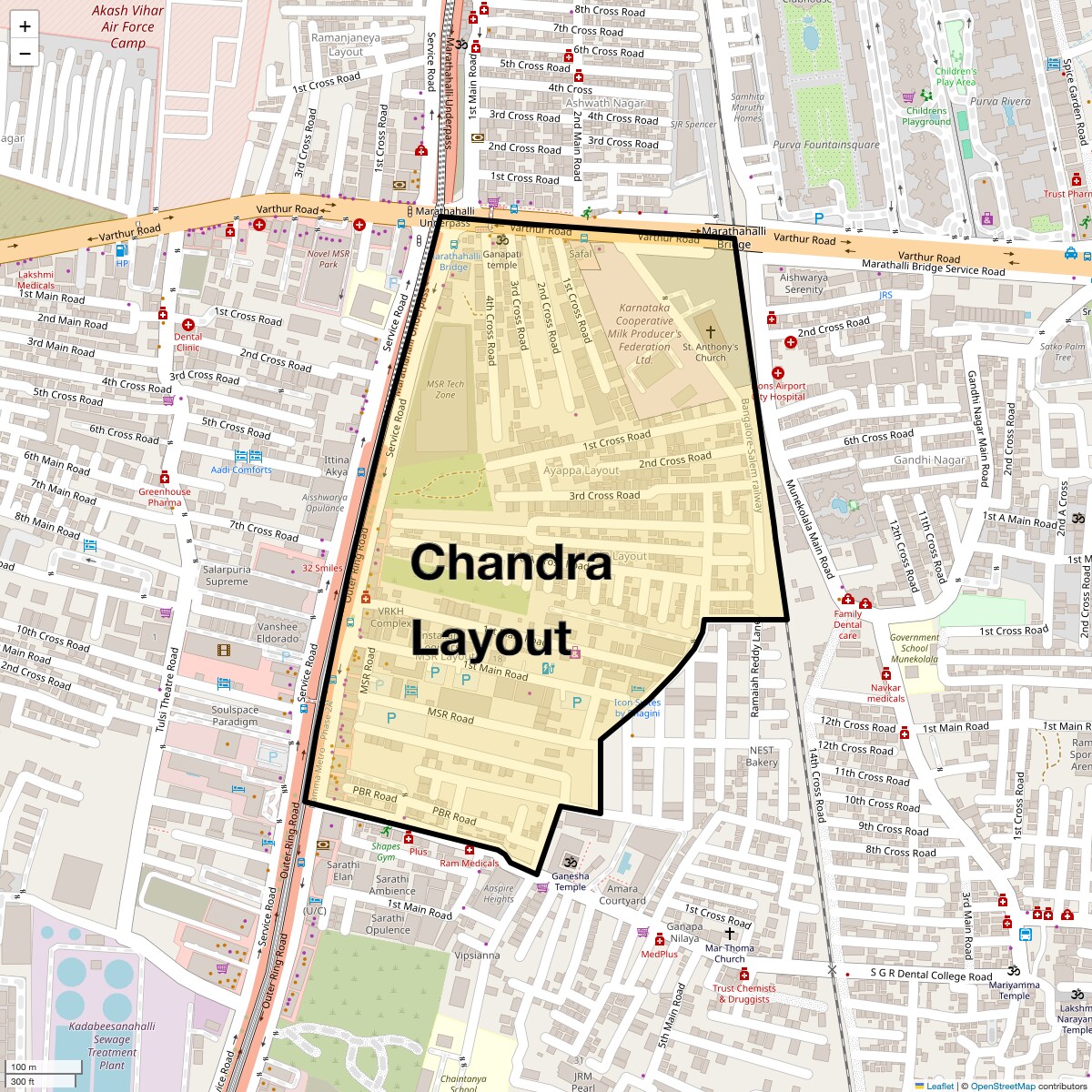 Location Map of Chandra Layout, Bangalore