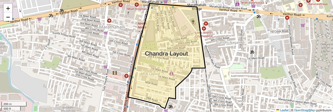 Location Map of Chandra Layout, Bangalore