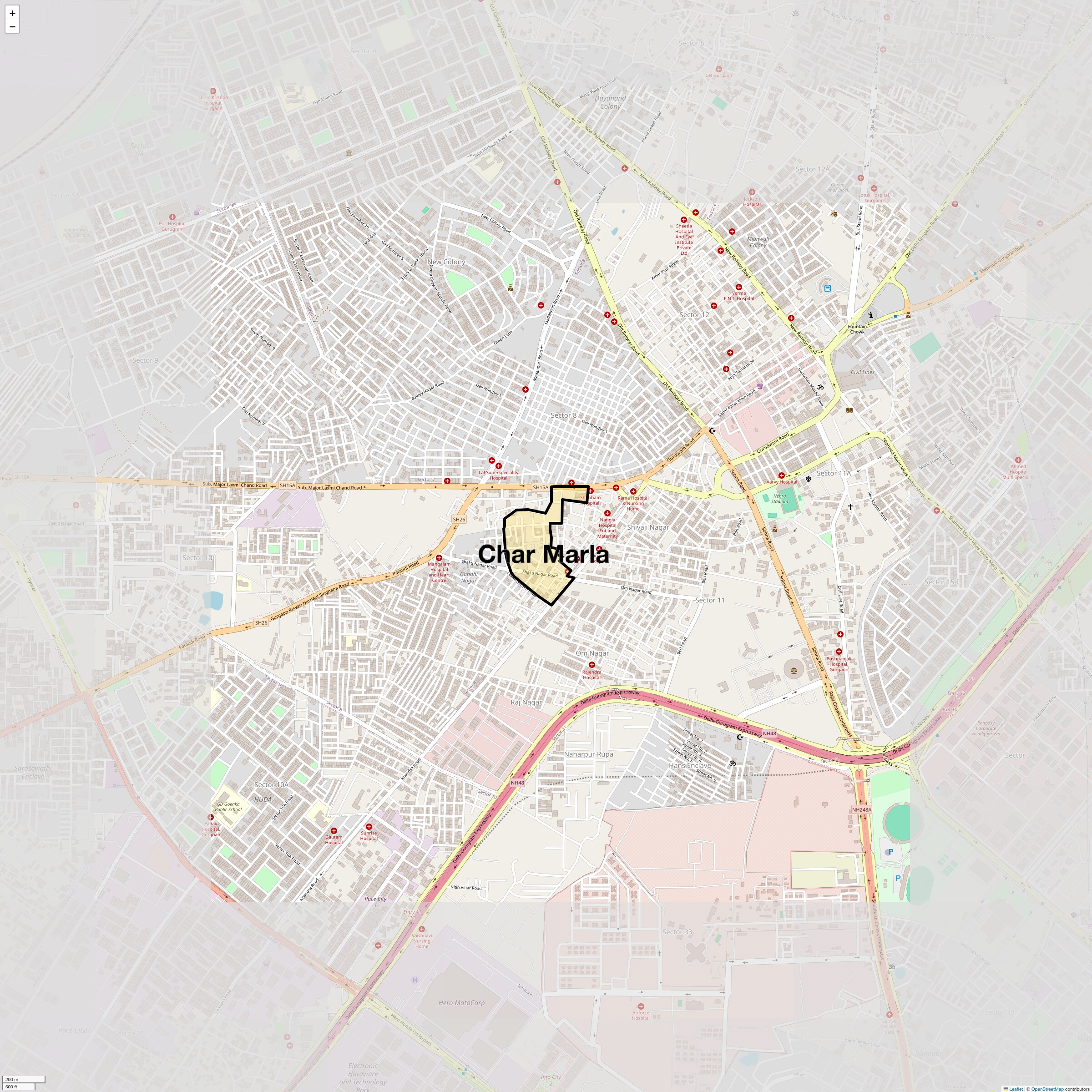 Location Map of Char Marla, Gurgaon