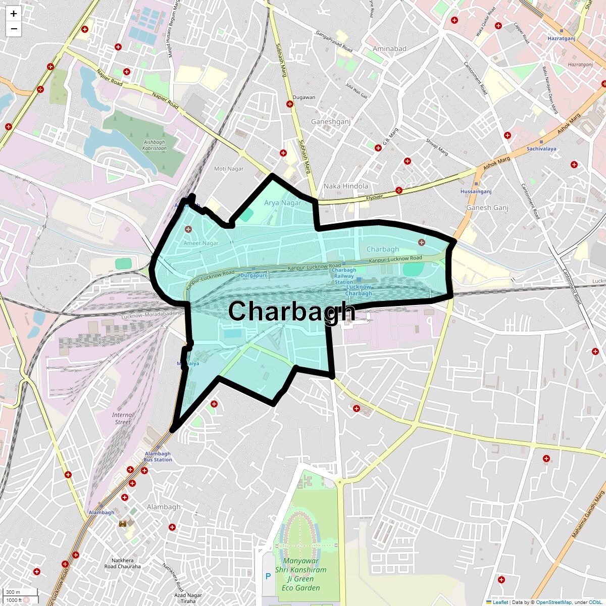 Location Map of Charbagh, Lucknow