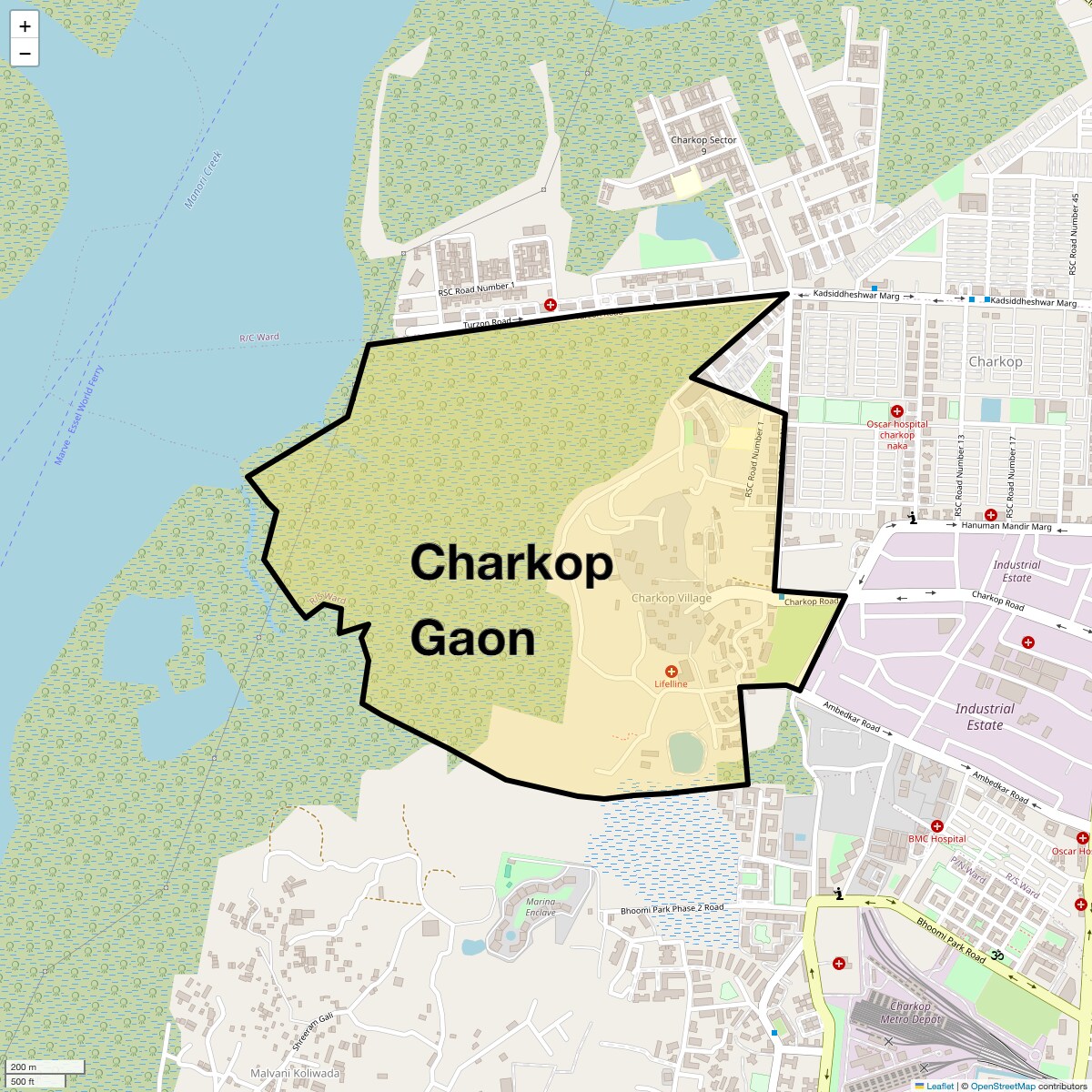 Location Map of Charkop Gaon, Mumbai