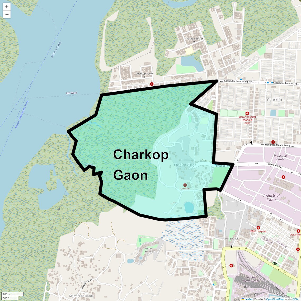 Location Map of Charkop Gaon, Mumbai