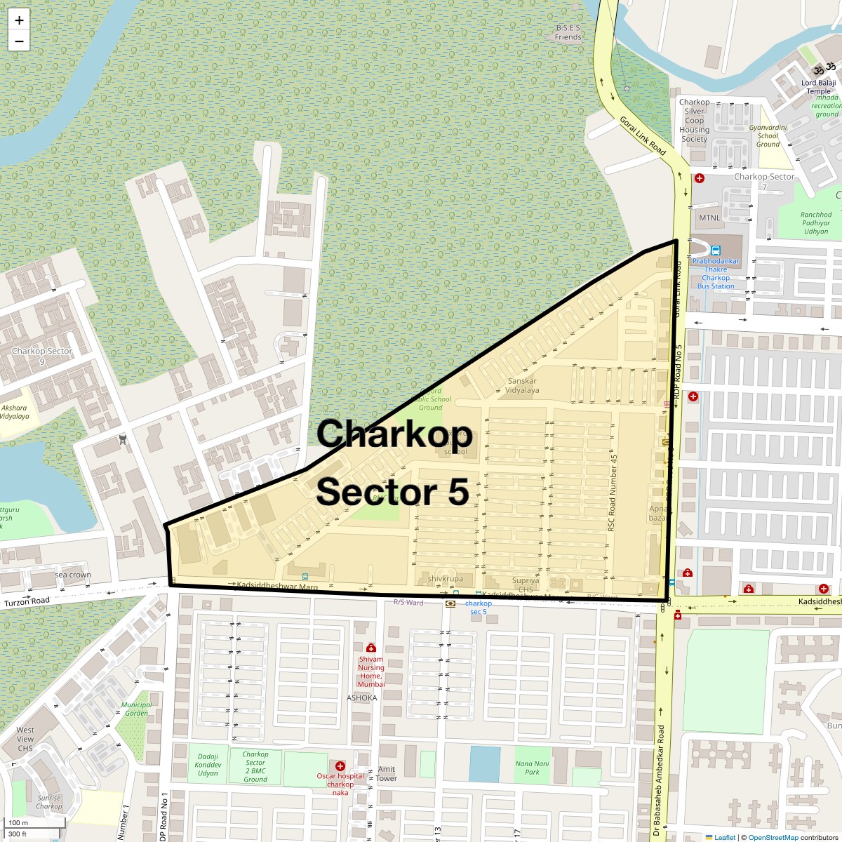 Location Map of Charkop Sector 5, Mumbai