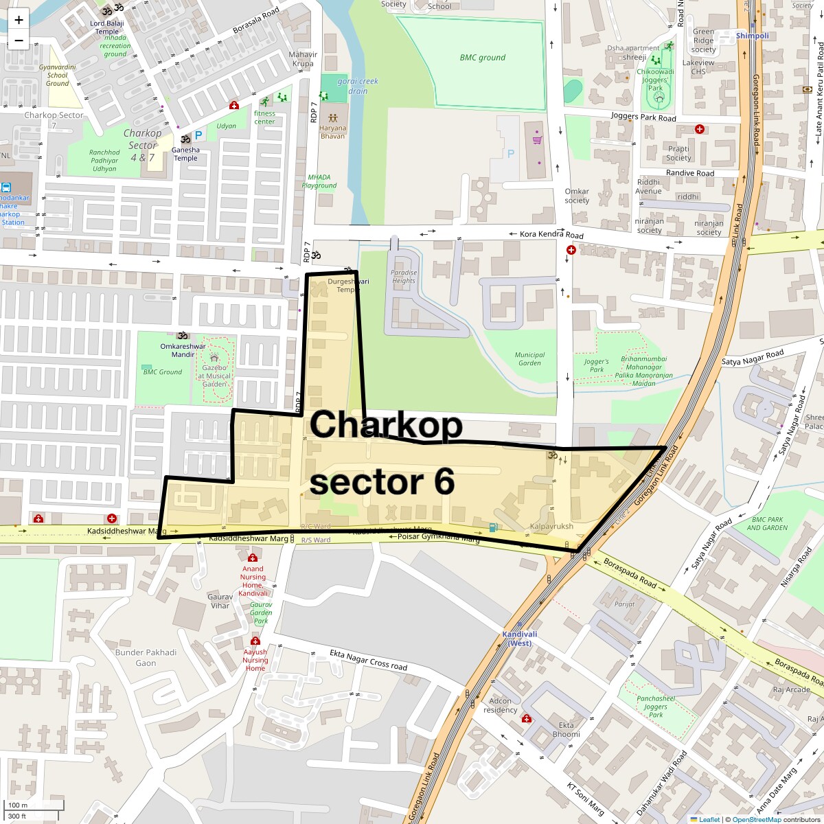 Location Map of Charkop Sector 6, Mumbai