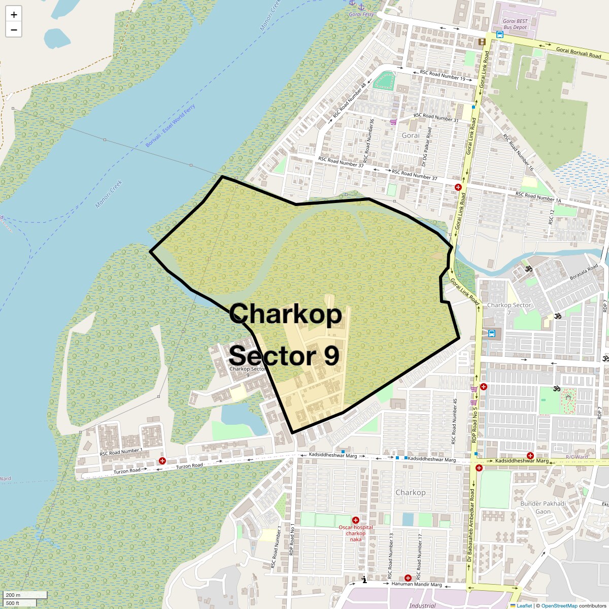 Location Map of Charkop Sector 9, Mumbai