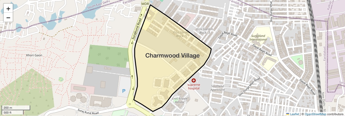 Location Map of Charmwood Village, Faridabad