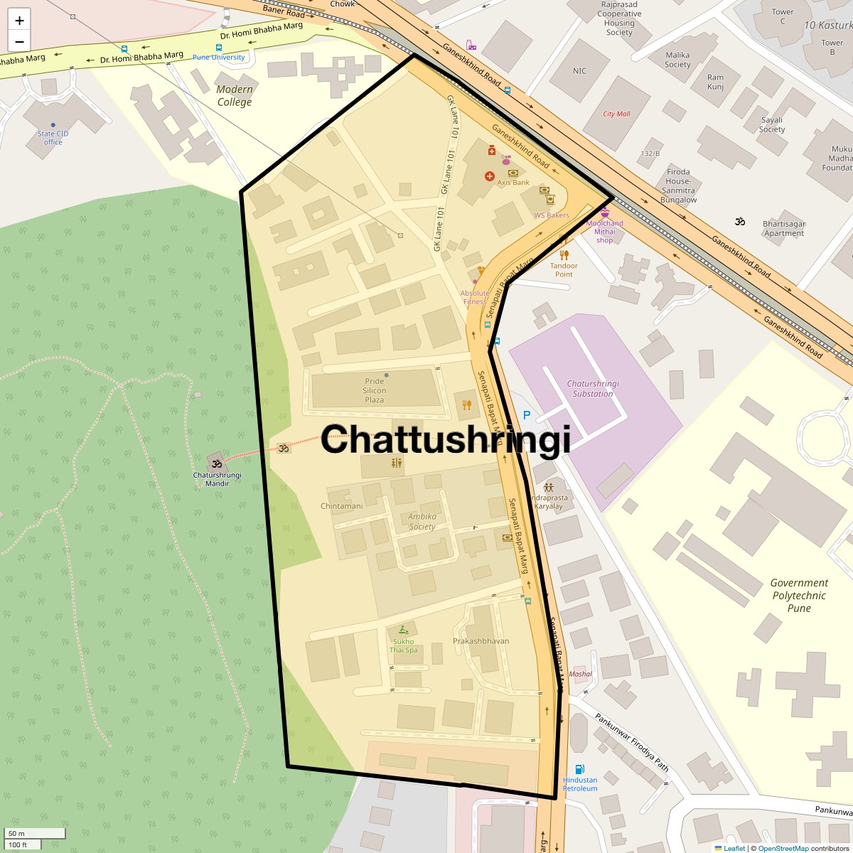Location Map of Chattushringi, Pune
