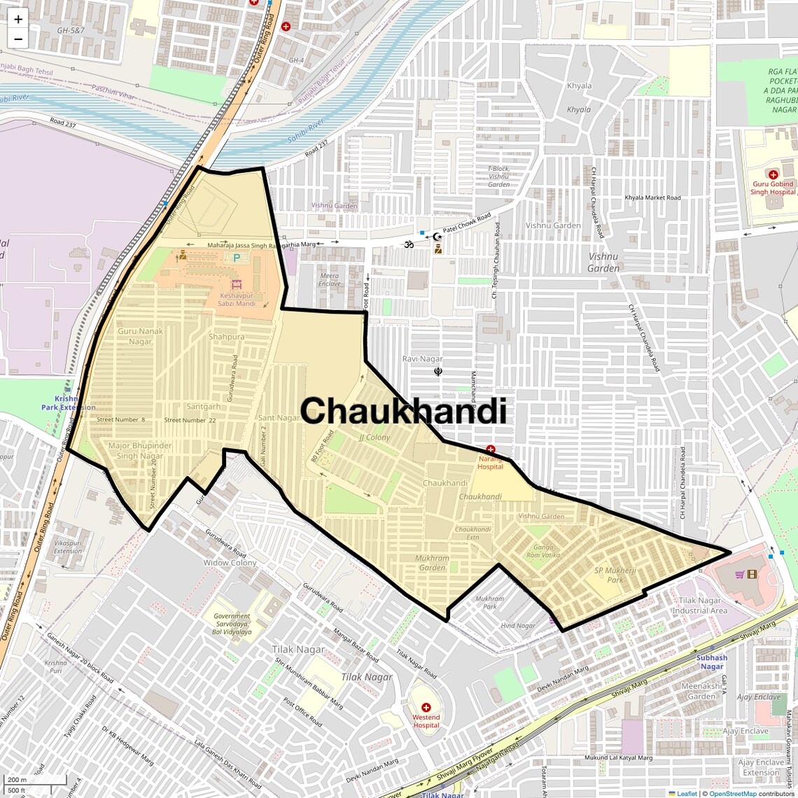Location Map of Chaukhandi, Delhi
