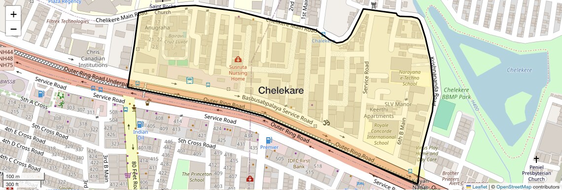 Location Map of Chelekare, Bangalore