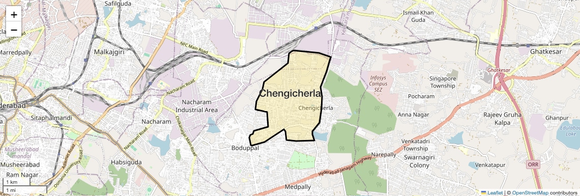 Location Map of Chengicherla, Hyderabad