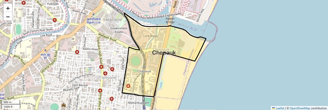 Location Map of Chepauk, Chennai