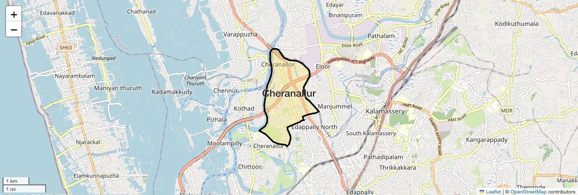 Location Map of Cheranallur, Kochi