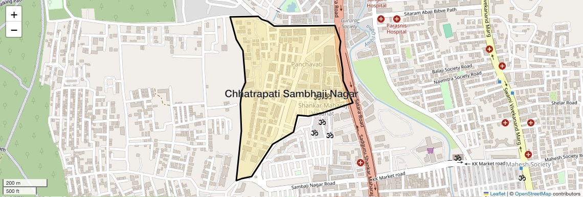 Location Map of Chhatrapati Sambhaji Nagar, Pune