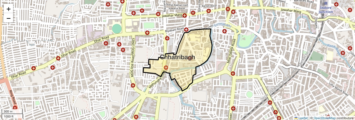 Location Map of Chhatribagh, Indore