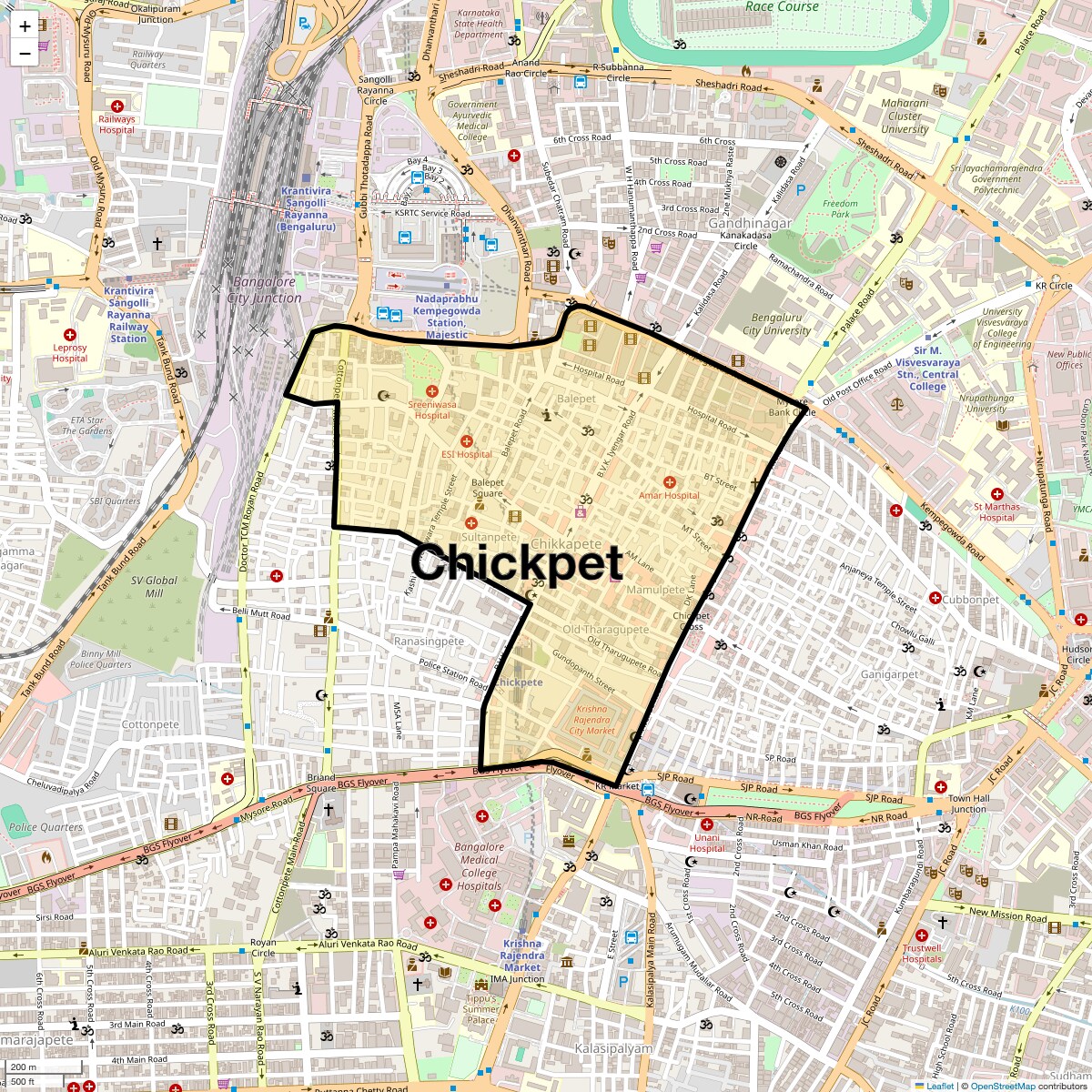 Location Map of Chickpet, Bangalore