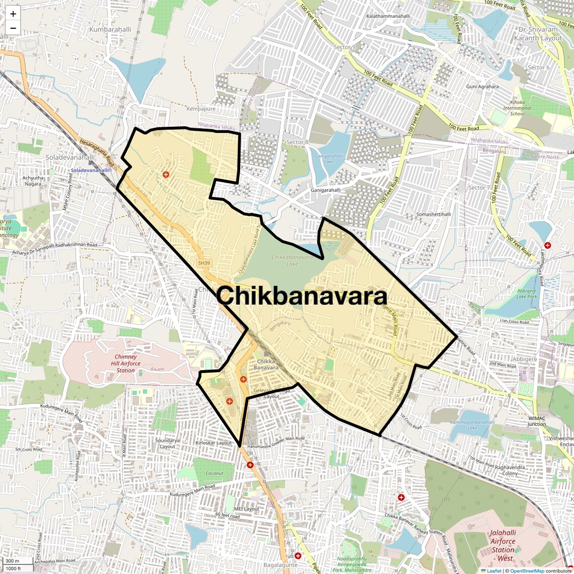 Location Map of Chikbanavara, Bangalore