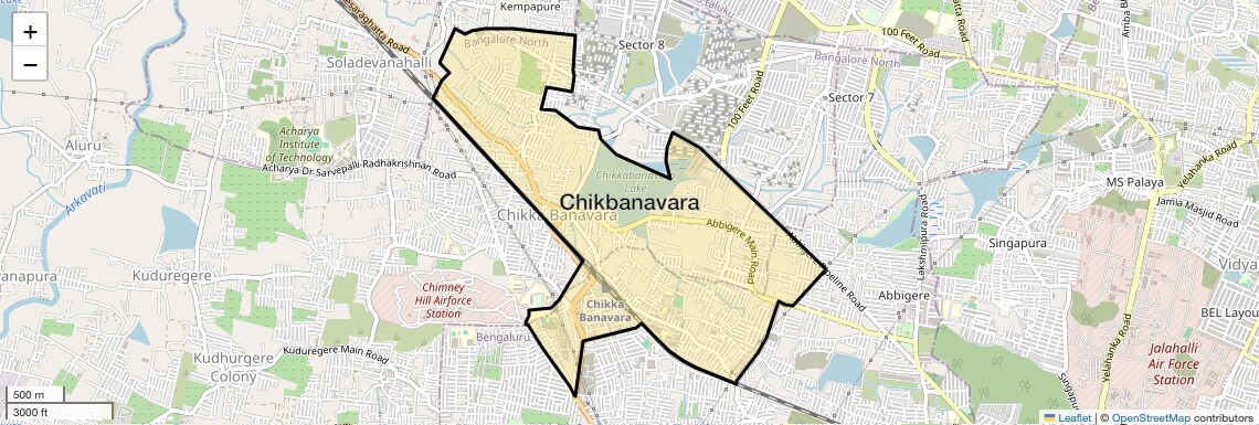 Location Map of Chikbanavara, Bangalore