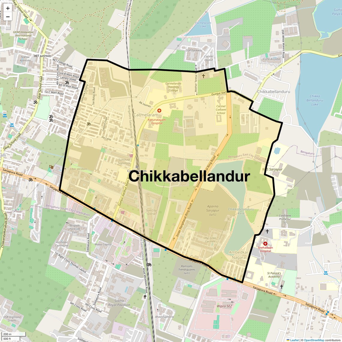 Location Map of Chikkabellandur, Bangalore