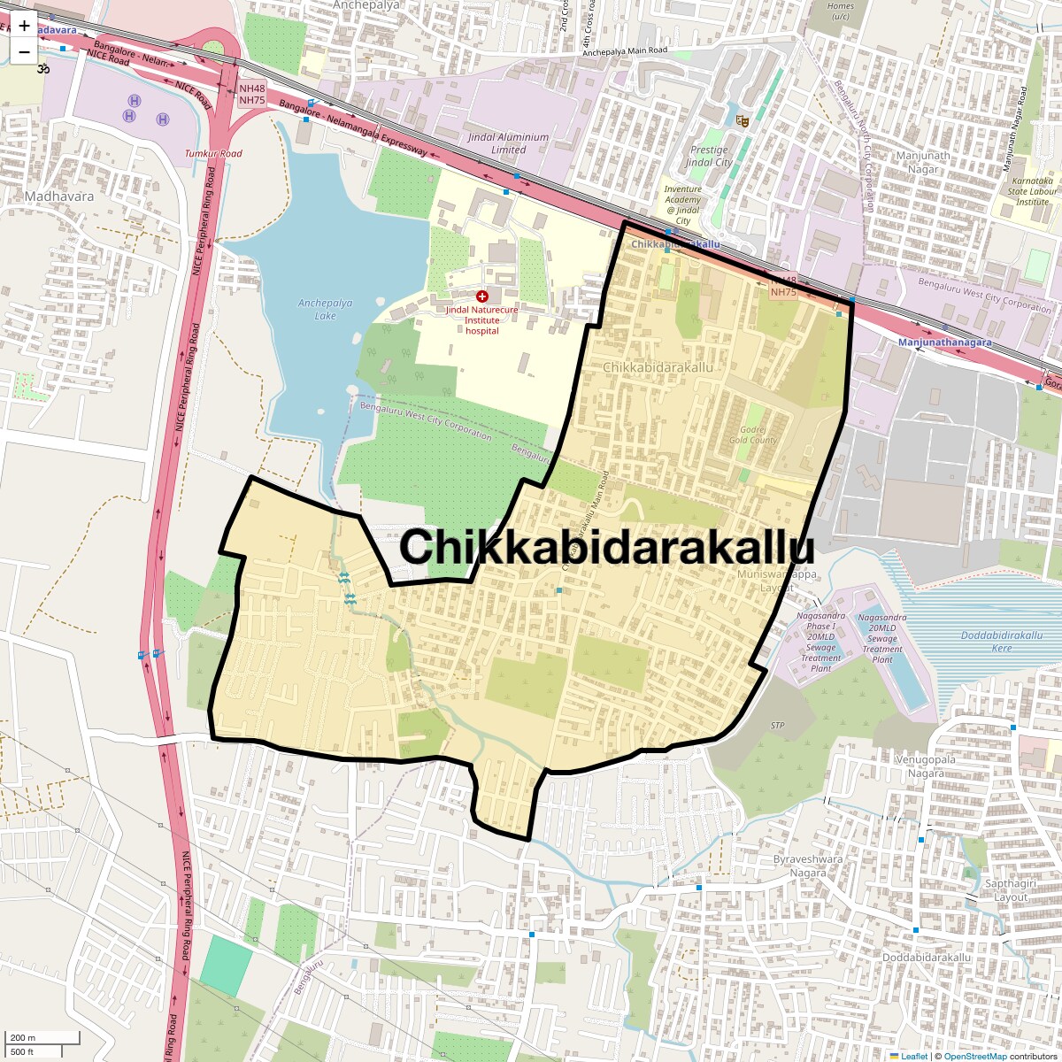Location Map of Chikkabidarakallu, Bangalore