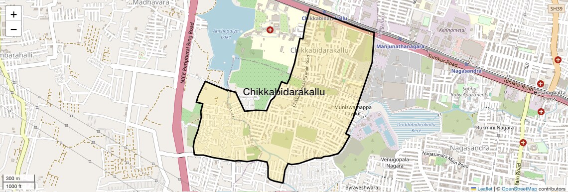 Location Map of Chikkabidarakallu, Bangalore