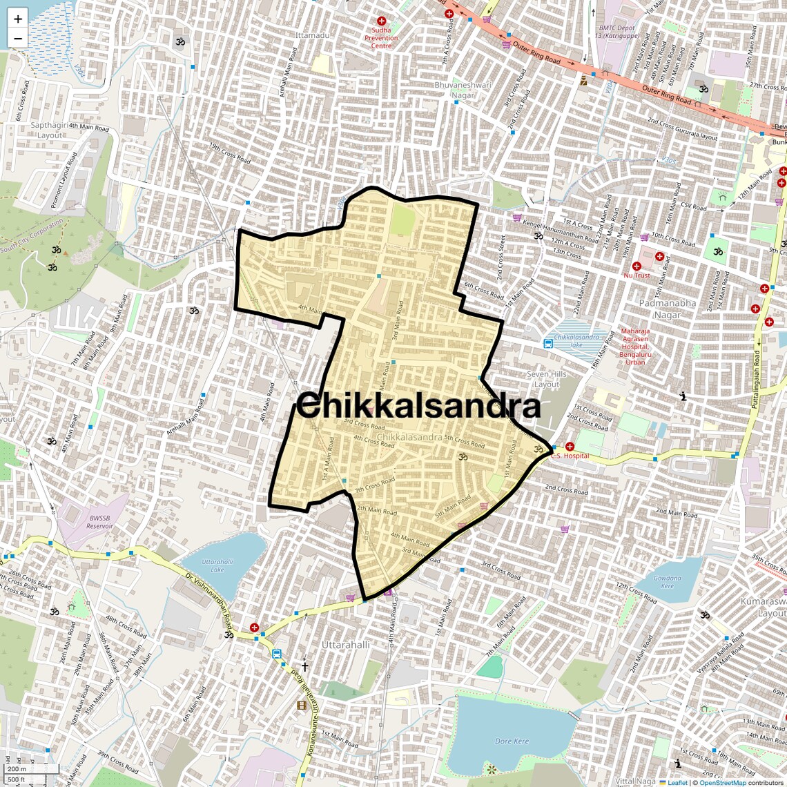 Location Map of Chikkalsandra, Bangalore