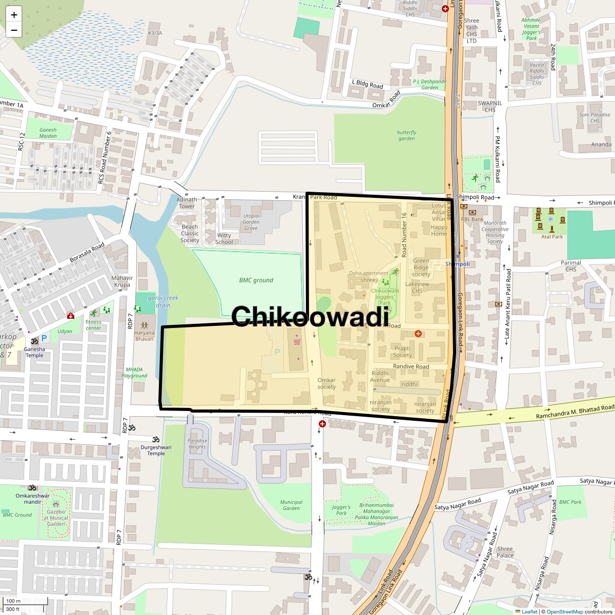 Location Map of Chikoowadi, Mumbai