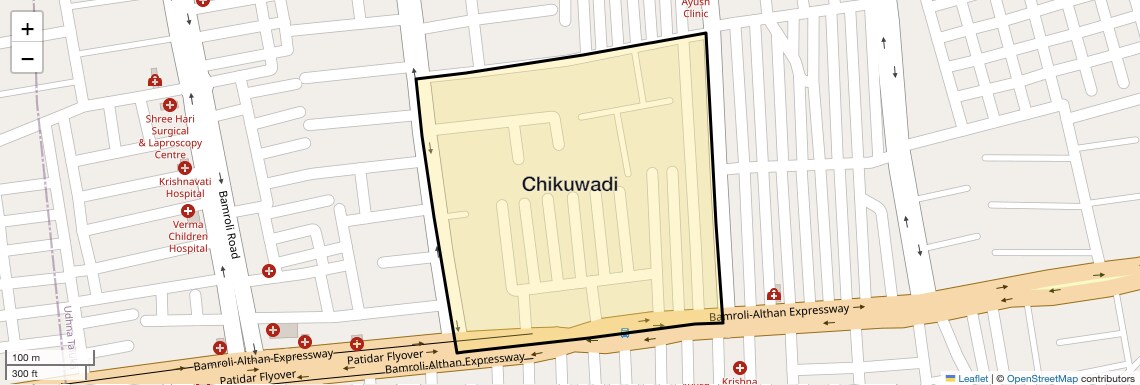 Location Map of Chikuwadi, Surat