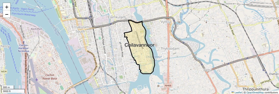 Location Map of Chilavannoor, Kochi