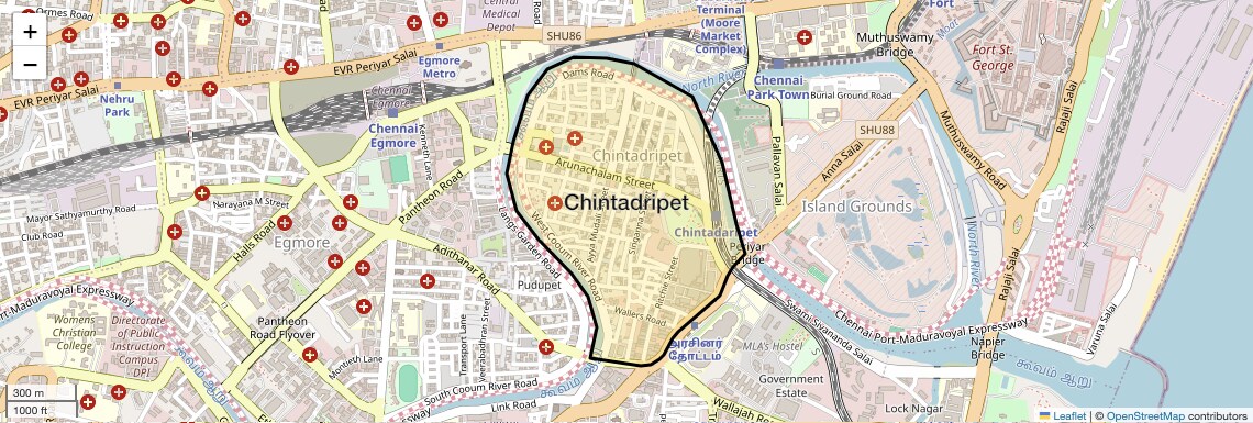 Location Map of Chintadripet, Chennai