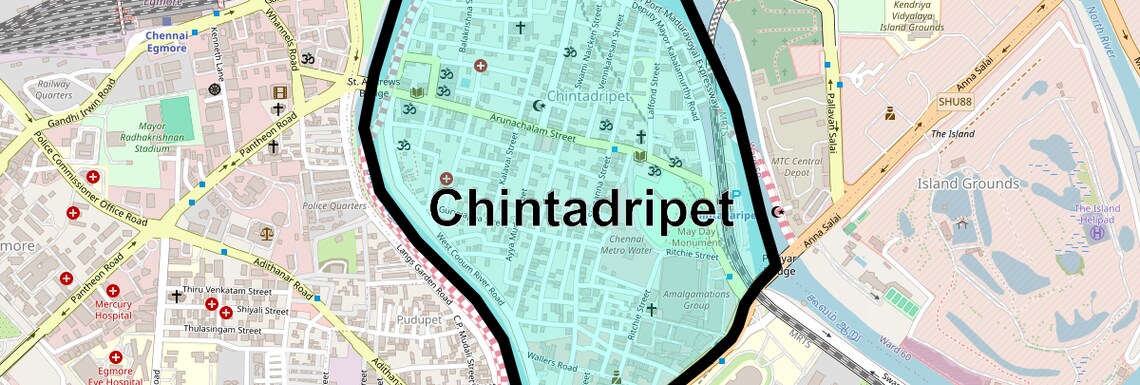 Location Map of Chintadripet, Chennai