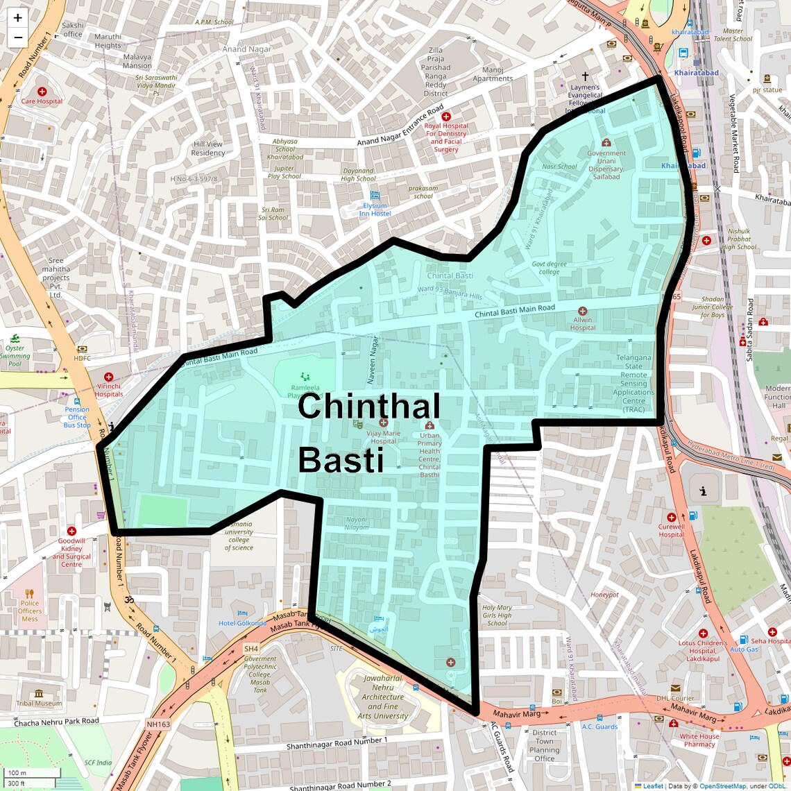 Location Map of Chinthal Basti, Hyderabad