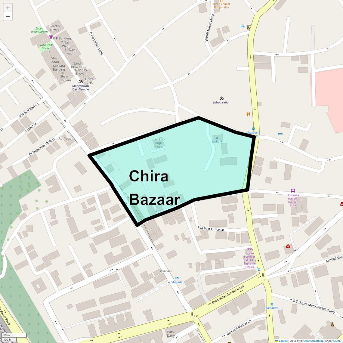 Location Map of Chira Bazaar, Mumbai