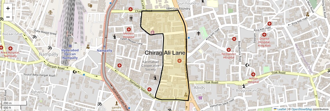 Location Map of Chirag Ali Lane, Hyderabad