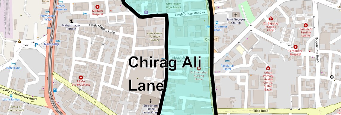 Location Map of Chirag Ali Lane, Hyderabad