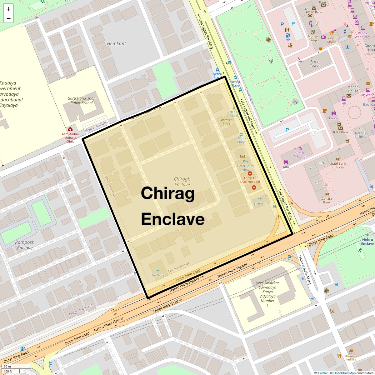 Location Map of Chirag Enclave, Delhi