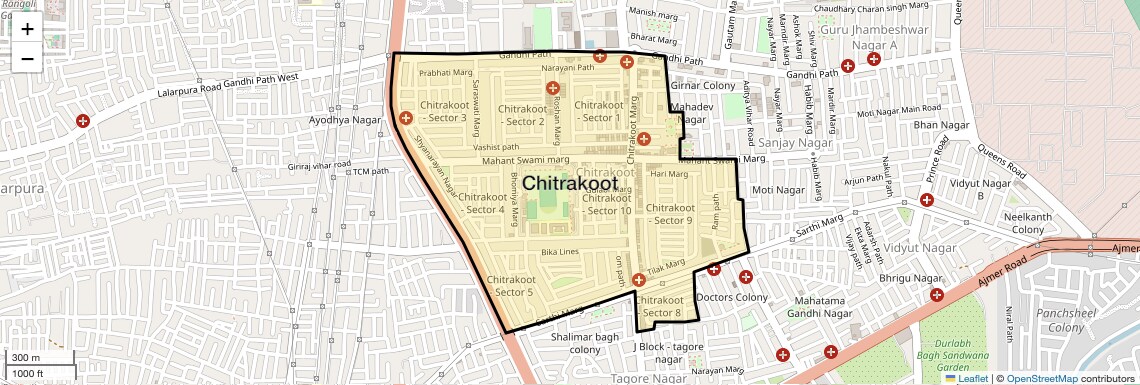 Location Map of Chitrakoot, Jaipur