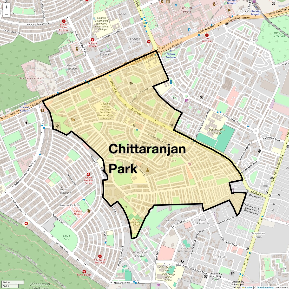 Location Map of Chittaranjan Park, Delhi