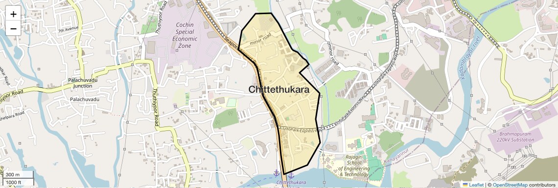 Location Map of Chittethukara, Kochi