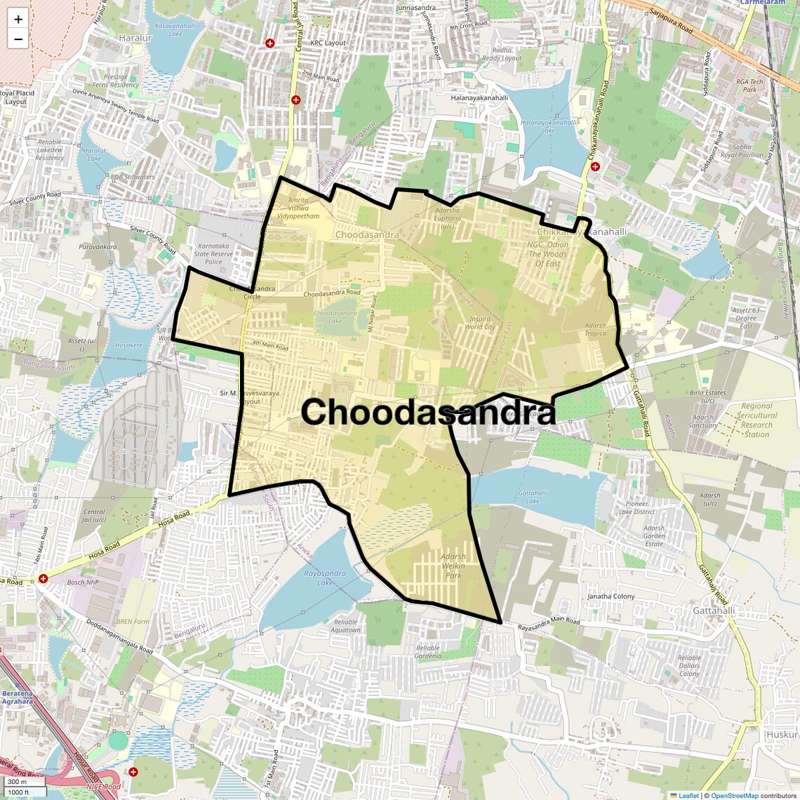 Location Map of Choodasandra, Bangalore