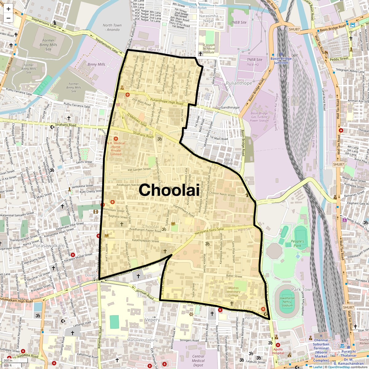 Location Map of Choolai, Chennai