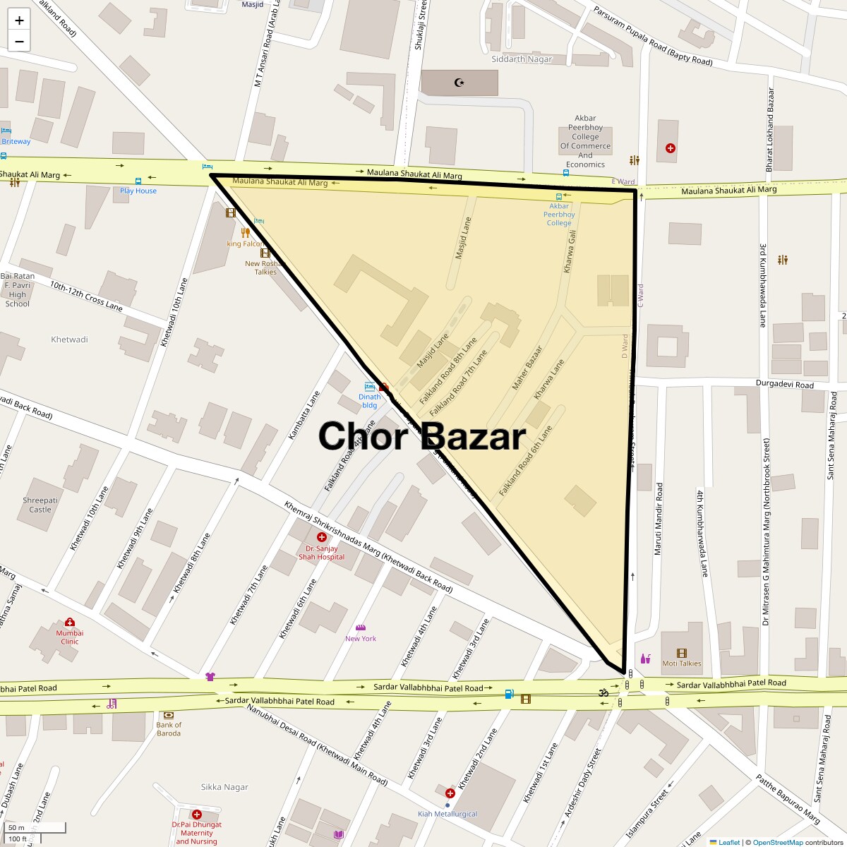 Location Map of Chor Bazar, Mumbai