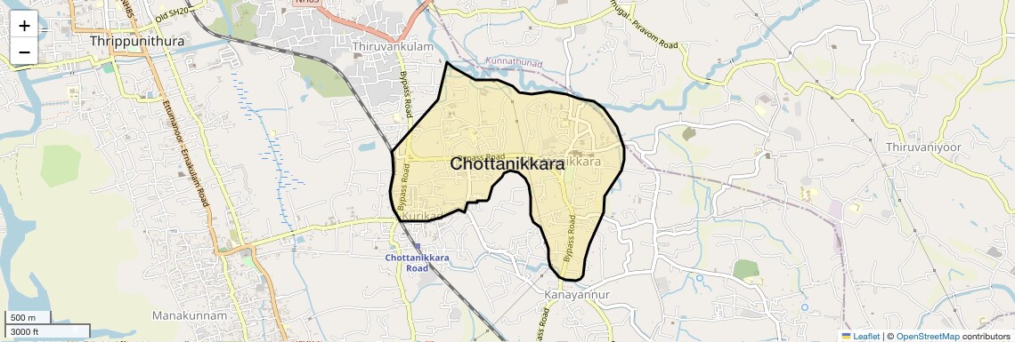 Location Map of Chottanikkara, Kochi