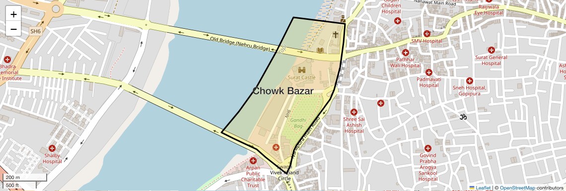 Location Map of Chowk Bazar, Surat