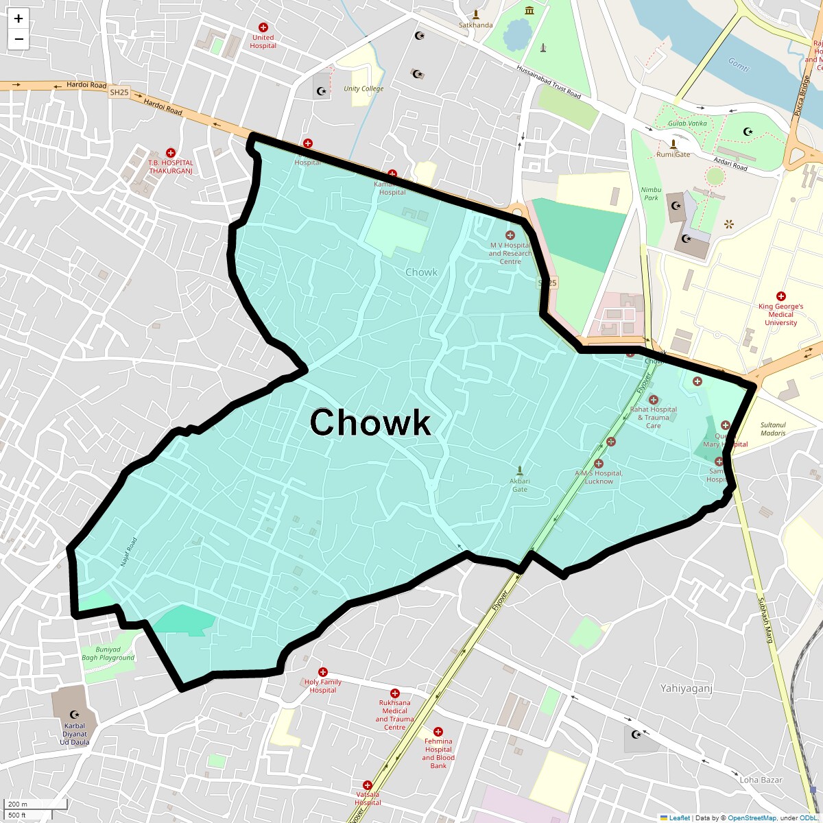 Location Map of Chowk, Lucknow