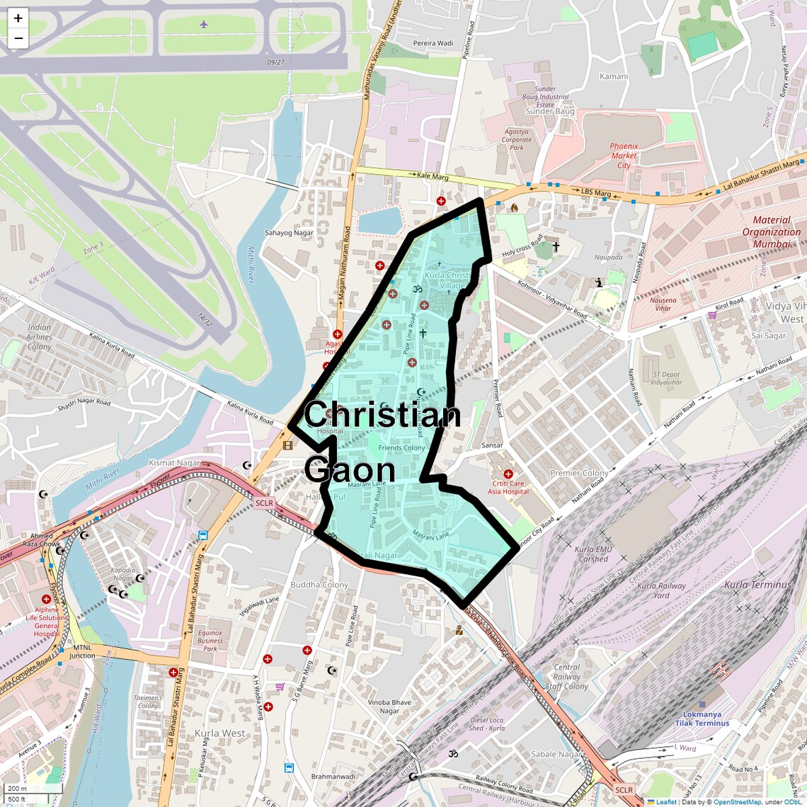 Location Map of Christian Gaon, Mumbai