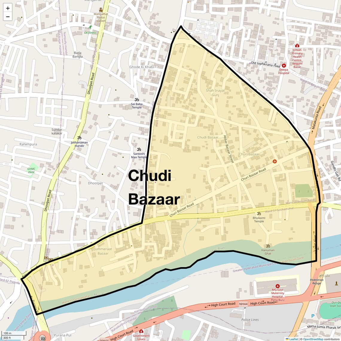 Location Map of Chudi Bazaar, Hyderabad