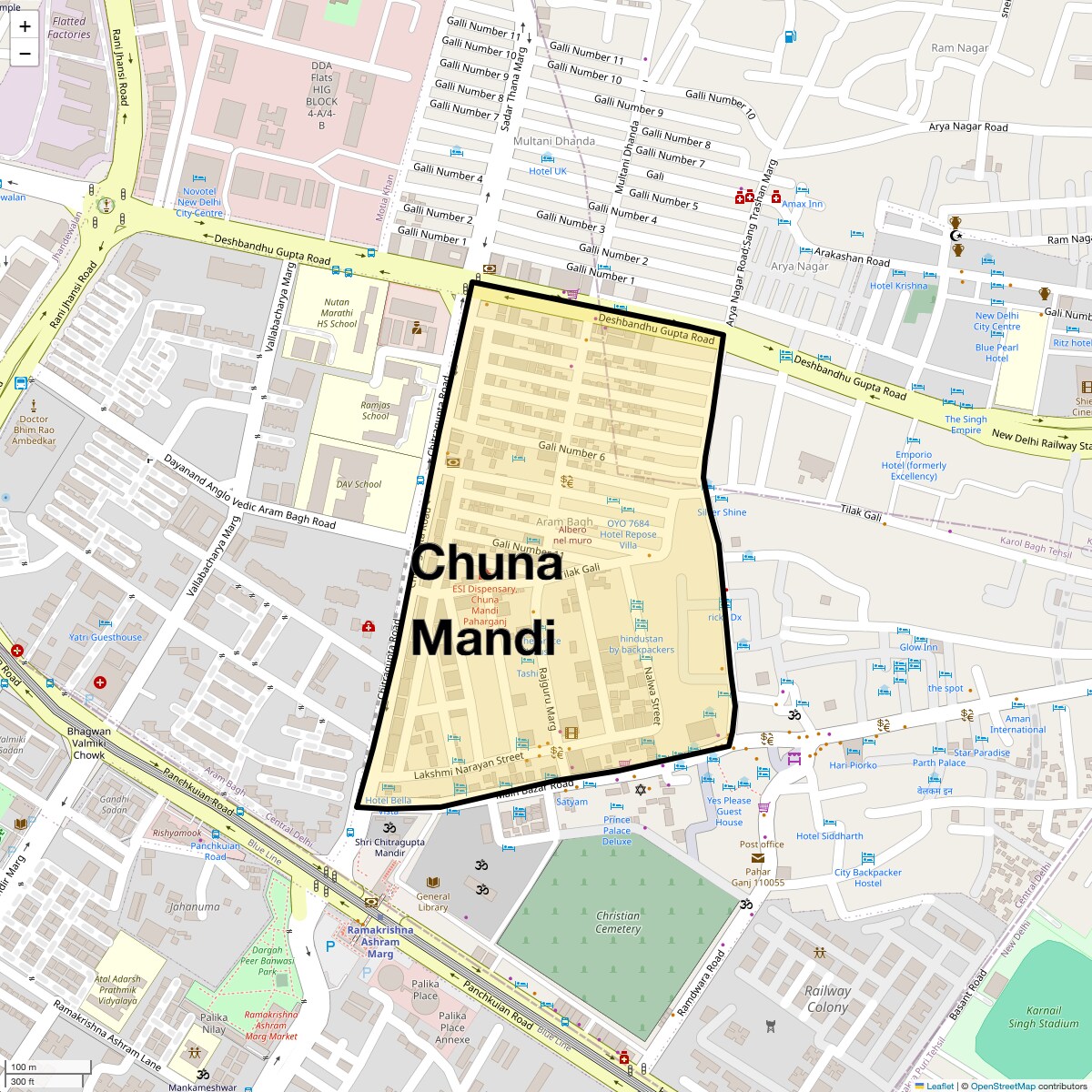 Location Map of Chuna Mandi, Delhi