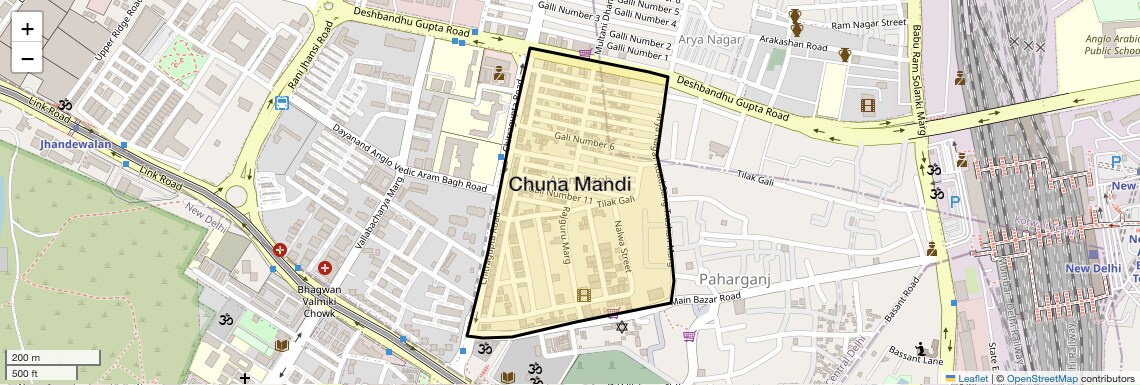 Location Map of Chuna Mandi, Delhi