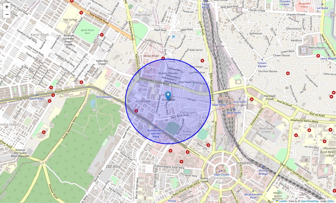 Location Map of Chuna Mandi, Delhi